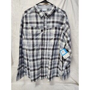 Columbia Shirt Mens Large Gray Check Plaid Snap Button Up Regular Fit Casual